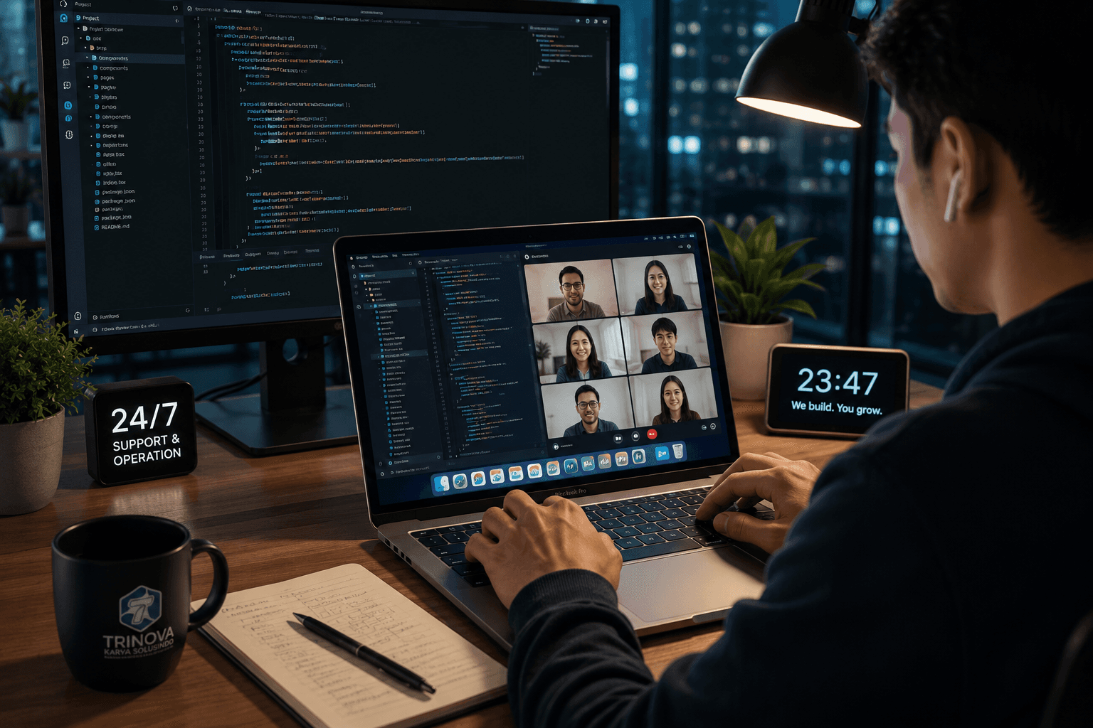 Tim Trinova bekerja dengan laptop untuk mendukung kolaborasi digital modern